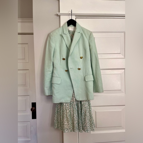 PRICE DROP! A.L.C. Sedgwick Mint Green Cotton Linen Double Breasted Blazer - Picture 7 of 9
